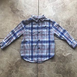 CAT & JACK BOYS Button Up Red Blue Plaid XS 4/5